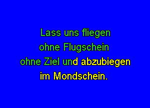 Lass uns fliegen
ohne Flugschein

ohne Ziel und abzubiegen
im Mondschein.