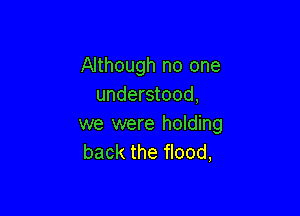 Although no one
understood,

we were holding
back the flood,