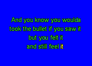 And you know you woulda
took the bullet if you saw it

but you felt it
and still feel it