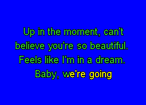 Up in the moment, can't
believe you're so beautiful.

Feels like I'm in a dream.
Baby, we're going