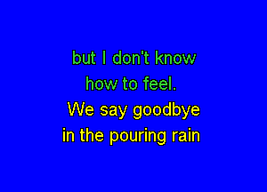 but I don't know
how to feel.

We say goodbye
in the pouring rain