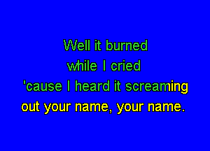 Well it burned
while I cried

'cause I heard it screaming
out your name, your name.