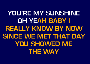 YOU'RE MY SUNSHINE
OH YEAH BABY I
REALLY KNOW BY NOW
SINCE WE MET THAT DAY
YOU SHOWED ME
THE WAY