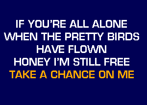 IF YOU'RE ALL ALONE
WHEN THE PRETTY BIRDS
HAVE FLOWN
HONEY I'M STILL FREE
TAKE A CHANCE ON ME