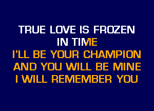 TRUE LOVE IS FROZEN
IN TIME
I'LL BE YOUR CHAMPION
AND YOU WILL BE MINE
I WILL REMEMBER YOU