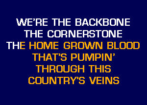 WE'RE THE BACKBONE
THE CORNERSTONE
THE HOME GROWN BLOOD
THAT'S PUMPIN'
THROUGH THIS
COUNTRYS VEINS