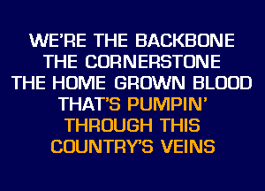 WE'RE THE BACKBONE
THE CORNERSTONE
THE HOME GROWN BLOOD
THAT'S PUMPIN'
THROUGH THIS
COUNTRYS VEINS