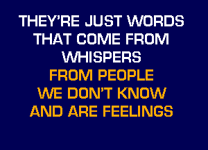 THEY'RE JUST WORDS
THAT COME FROM
VVHISPERS
FROM PEOPLE
WE DON'T KNOW
AND ARE FEELINGS