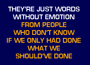 THEY'RE JUST WORDS
WITHOUT EMOTION
FROM PEOPLE
WHO DON'T KNOW
IF WE ONLY HAD DONE
WHAT WE
SHOULD'VE DONE