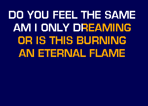 DO YOU FEEL THE SAME
AM I ONLY DREAMING
OR IS THIS BURNING
AN ETERNAL FLAME