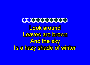 W

Look around

Leaves are brown

And the sky
Is a hazy shade of winter