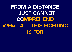 FROM A DISTANCE
I JUST CANNOT
COMPREHEND
WHAT ALL THIS FIGHTING
IS FOR