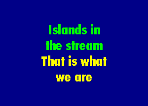 Islands in
lhe sIream

Thai is whul
we are