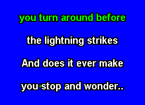 you turn around before
the lightning strikes

And does it ever make

you'stop and wonder..