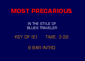 IN THE STYLE OF
BLUES TRAVELER

KEY OF EEJ TIMEI 322

8 BAR INTRO