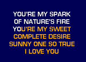 YOU'RE MY SPARK
0F NATURES FIRE
YOU'RE MY SWEET
COMPLETE DESIRE
SUNNY ONE 80 TRUE
I LOVE YOU