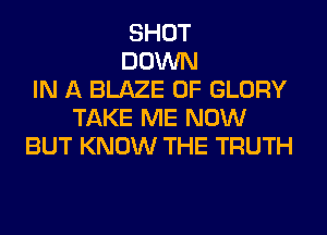 SHOT
DOWN
IN A BLAZE 0F GLORY
TAKE ME NOW
BUT KNOW THE TRUTH