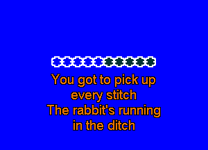 W3

You got to pick up
every stitch
The rabbit's running
in the ditch