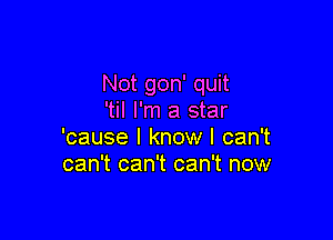 Not gon' quit
'til I'm a star

'cause I know I can't
can't can't can't now