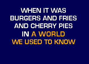 WHEN IT WAS
BURGERS AND FRIES
AND CHERRY PIES
IN A WORLD
WE USED TO KNOW