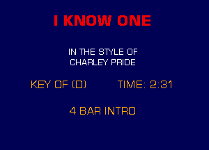IN THE SWLE OF
CHARLEY PFIIDE

KEY OF EDJ TIME 2181

4 BAR INTRO