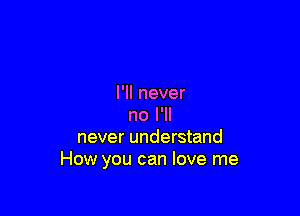 I'll never

no I'll
never understand
How you can love me