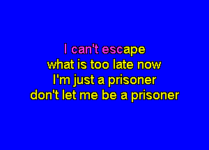 I can't escape
what is too late now

I'm just a prisoner
don't let me be a prisoner