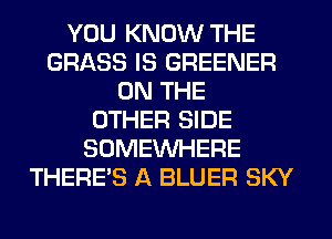YOU KNOW THE
GRASS IS GREENER
ON THE
OTHER SIDE
SOMEINHERE
THERE'S A BLUER SKY