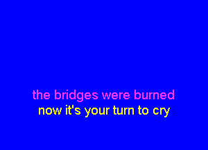 the bridges were burned
now it's your turn to cry