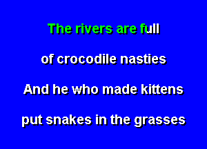The rivers are full
of crocodile nasties

And he who made kittens

put snakes in the grasses