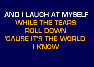 AND I LAUGH AT MYSELF
WHILE THE TEARS
ROLL DOWN
'CAUSE ITS THE WORLD
I KNOW