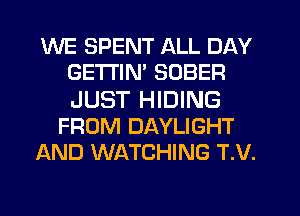 WE SPENT ALL DAY
GETI'IM SOBER
JUST HIDING

FROM DAYLIGHT

AND WATCHING T.V.