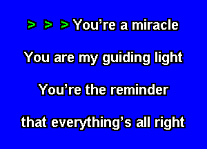 t t) t You,re a miracle
You are my guiding light

Youtre the reminder

that everythingts all right