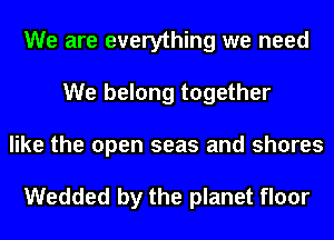 We are everything we need
We belong together
like the open seas and shores

Wedded by the planet floor