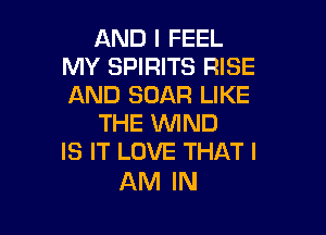 AND I FEEL
MY SPIRITS RISE
AND SOAR LIKE

THE WIND
IS IT LOVE THAT I

AM IN