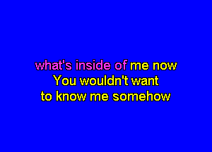 what's inside of me now

You wouldn't want
to know me somehow