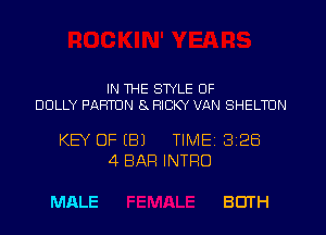 IN WE STYLE OF
DOLLY PARTUN 8 RICKY VAN SHELTDN

KEY OF (B) TlMEi 328
4 BAR INTRO

MALE BOTH