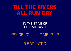 IN THE STYLE OF
DUN WILLIAMS

KEY OF EDI TIME 342

8 BAR INTRO