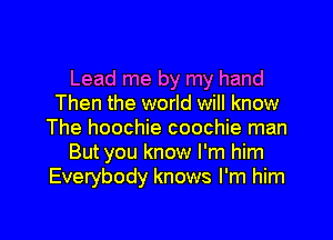 Lead me by my hand
Then the world will know

The hoochie coochie man
But you know I'm him
Everybody knows I'm him