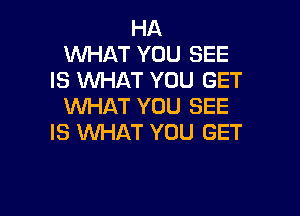 HA
WHAT YOU SEE
IS WHAT YOU GET
WHAT YOU SEE

IS WHAT YOU GET