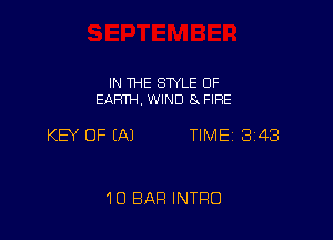 IN THE SWLE OF
EARTH. WIND 8 FIRE

KW OF (A) TIME 3148

1D BAR INTRO