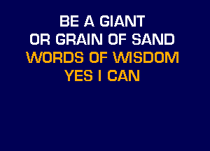BE A GIANT
0R GRAIN 0F SAND
WORDS 0F WSDOM

YES I CAN