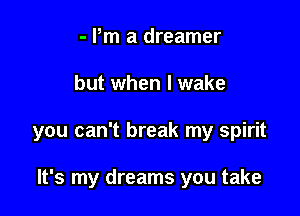 - Pm a dreamer

but when I wake

you can't break my spirit

It's my dreams you take
