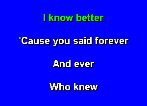I know better

'Cause you said forever

And ever

Who knew