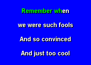 Remember when
we were such fools

And so convinced

And just too cool