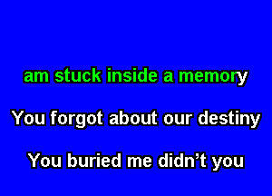 am stuck inside a memory

You forgot about our destiny

You buried me didnT you