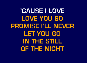 'CAUSE I LOVE
LOVE YOU SO
PROMISE I'LL NEVER
LET YOU GO
IN THE STILL
OF THE NIGHT