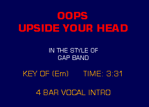 IN THE STYLE OF
GAP BAND

KB OF (Em) TIME 381

4 BAR VOCAL INTRO