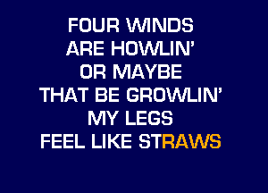 FOUR WINDS
ARE HOWLIN'
0R MAYBE
THAT BE GROWLIN'
MY LEGS
FEEL LIKE STRAWS