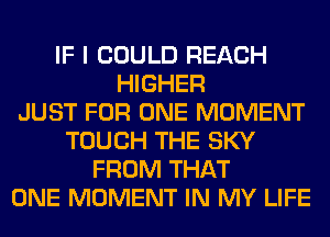 IF I COULD REACH
HIGHER
JUST FOR ONE MOMENT
TOUCH THE SKY
FROM THAT
ONE MOMENT IN MY LIFE